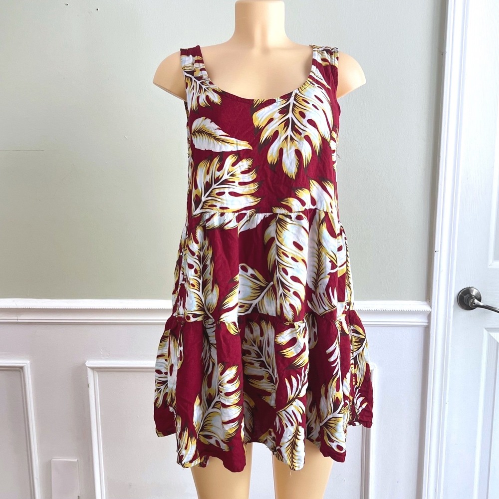 Bali Mini Dress Sz M Tropical Tiered Red Summer Sundress Cruise FSU Seminoles